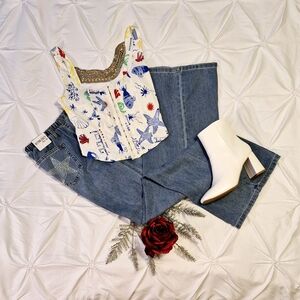 ULTRA COZY VANILLA STAR WIDE LEG PULL ON TROUSERS/JEANS